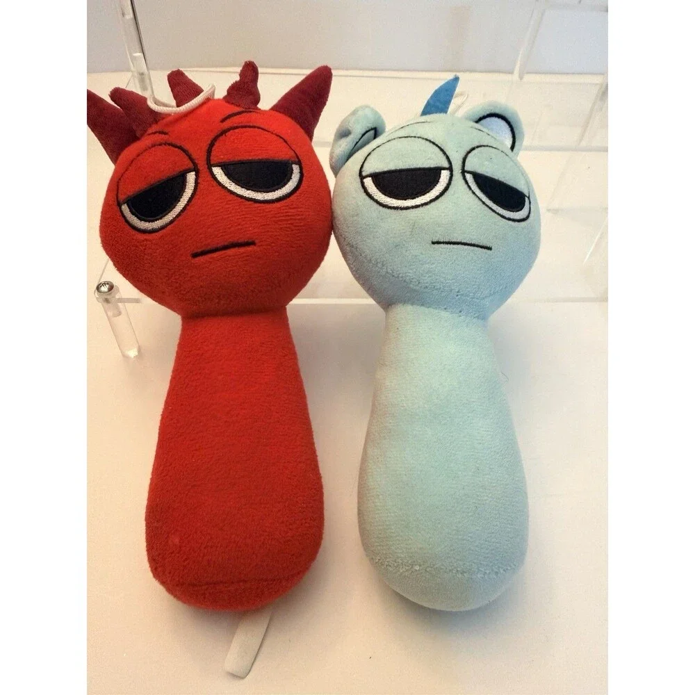 Set Of 2 Sprunki Raddy & Sky Plush Red And Light Blue Characters Stuffed Toys